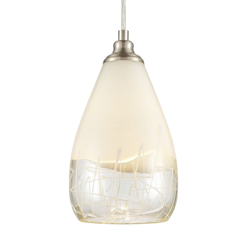 Atlas Lighting Sugarcoat 6in 1-Light Mini Pendant | Modern Satin Nickel and White Frosted Glass | Kitchen Island & Dining Room | Model CL11687-WH