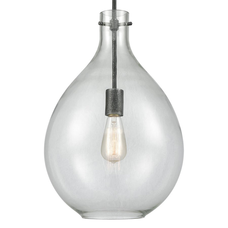 Atlas Lighting Sunderland 12in 1-Light Mini Pendant | Transitional Silvered Graphite and Clear Glass | Kitchen Island & Dining | Model CL11688-GY