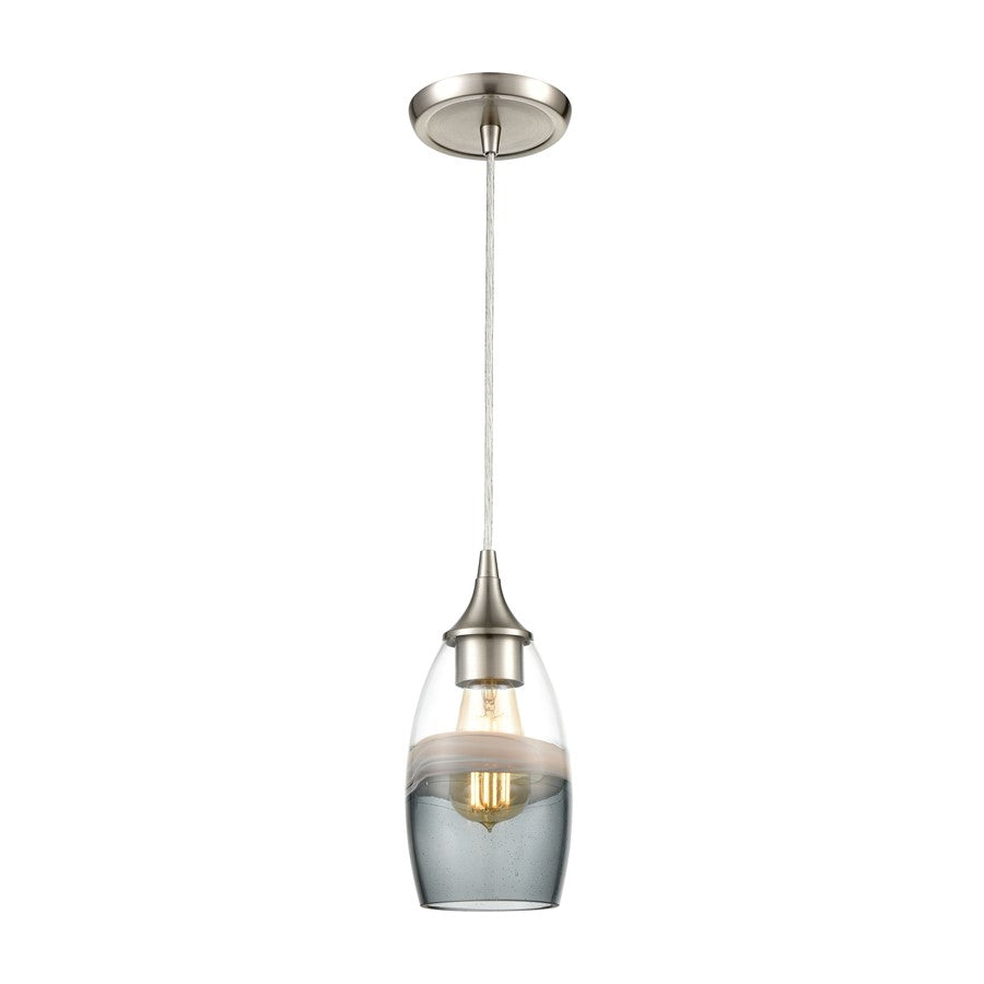 Atlas Lighting Sutter Creek 5'' Wide 1Lt Pendant, Satin Nickel/Gray