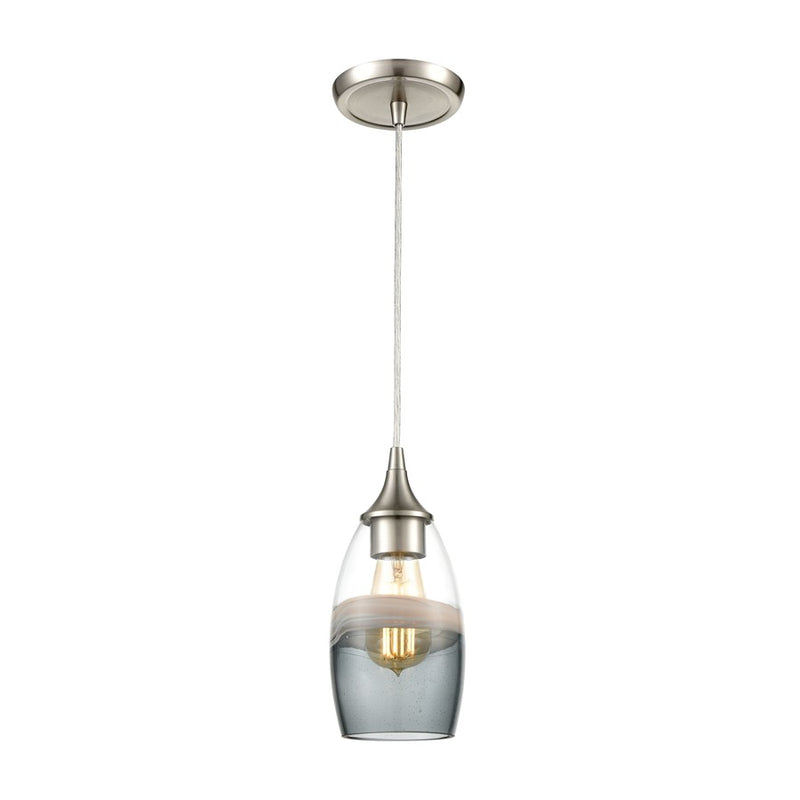 Atlas Lighting Sutter Creek 5in 1-Light Pendant | Modern Satin Nickel and Gray Seeded Glass | Kitchen Island & Dining Room | Model CL11690-GY