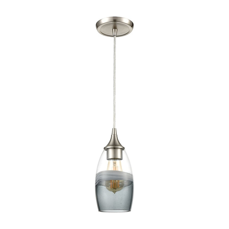 Atlas Lighting Sutter Creek 5in 1-Light Pendant | Modern Satin Nickel and Gray Seeded Glass | Kitchen Island & Dining Room | Model CL11690-GY