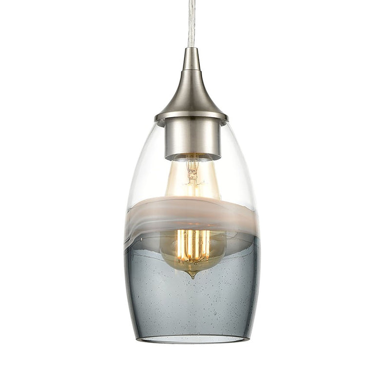 Atlas Lighting Sutter Creek 5in 1-Light Pendant | Modern Satin Nickel and Gray Seeded Glass | Kitchen Island & Dining Room | Model CL11690-GY