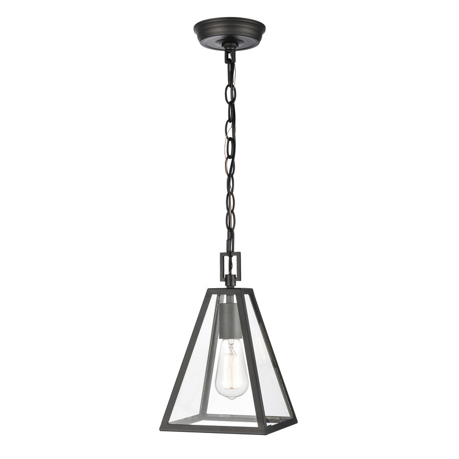 Atlas Lighting Tangent 7'' Wide 1Lt Mini Pendant, Matte black/Clear