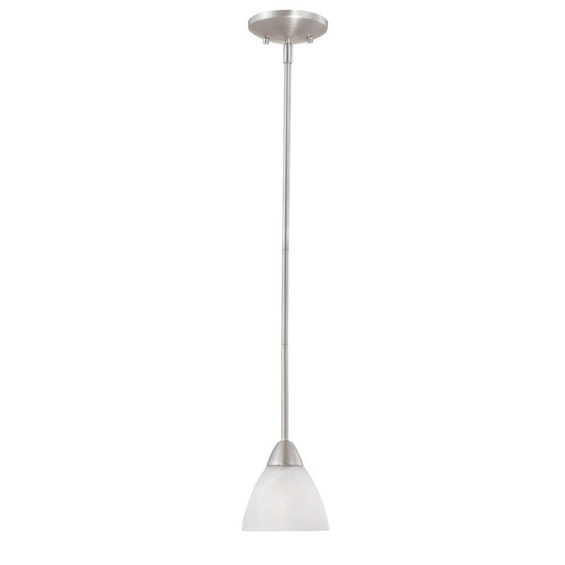 Atlas Lighting Tia 5in 1-Light Mini Pendant | Traditional Matte Nickel and White Frosted Glass | Kitchen & Dining Room | Model CL11696-NK