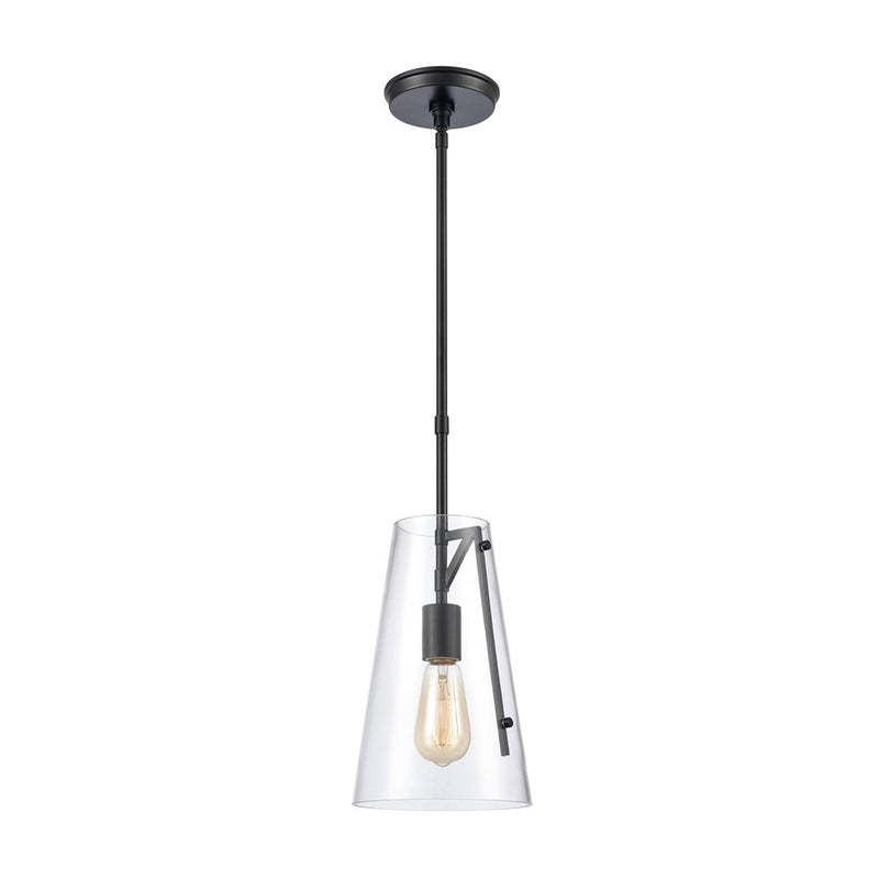 Atlas Lighting Trustle 7in 1-Light Mini Pendant | Industrial Matte Black and Clear Glass | Kitchen Island & Dining Room | Model CL11699-BK