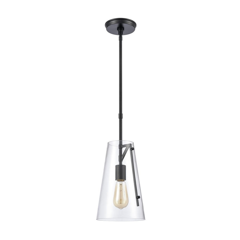 Atlas Lighting Trustle 7in 1-Light Mini Pendant | Industrial Matte Black and Clear Glass | Kitchen Island & Dining Room | Model CL11699-BK