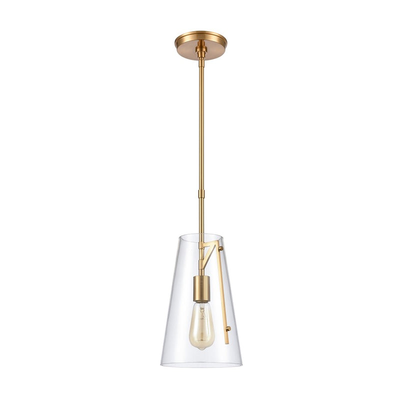 Atlas Lighting Trustle 7in 1-Light Mini Pendant | Industrial Satin Brass and Clear Glass | Kitchen Island & Dining Room | Model CL11699-GD