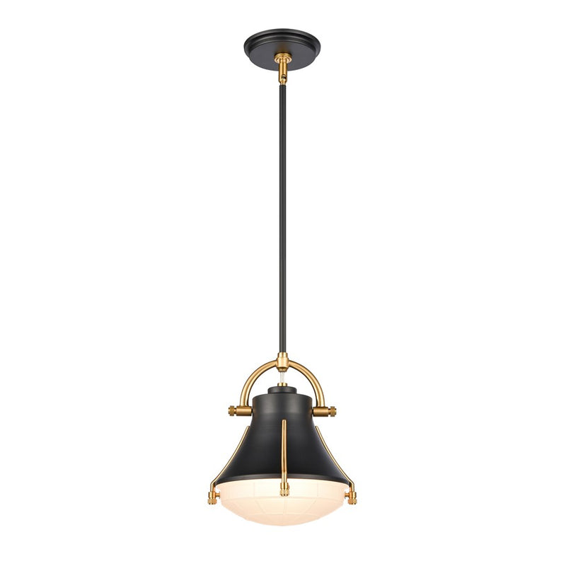 Atlas Lighting Urbanite 9in 1-Light Mini Pendant | Industrial Matte Black and White Frosted Glass | Kitchen Island & Dining Room | Model CL11702-BK