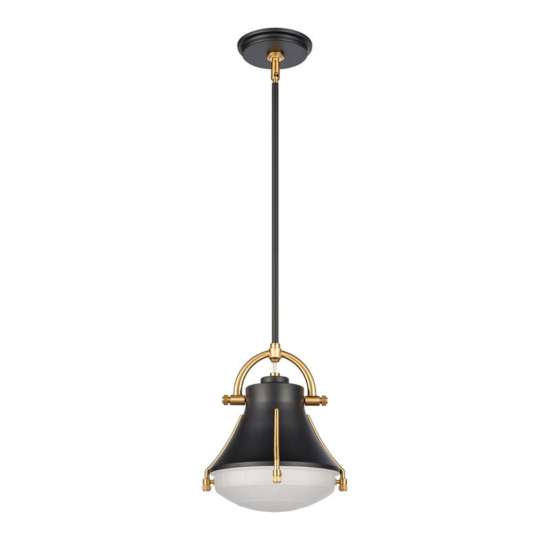 Atlas Lighting Urbanite 9in 1-Light Mini Pendant | Industrial Matte Black and White Frosted Glass | Kitchen Island & Dining Room | Model CL11702-BK