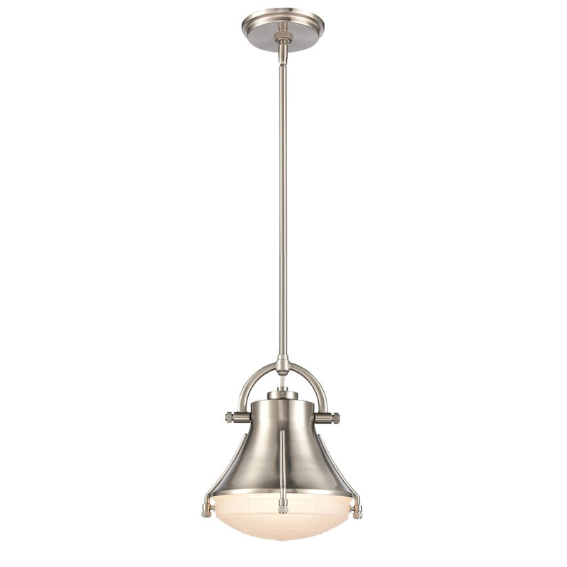 Atlas Lighting Urbanite 9in 1-Light Mini Pendant | Transitional Satin Nickel and Frosted Glass | Kitchen Island & Dining Room | Model CL11702-NK