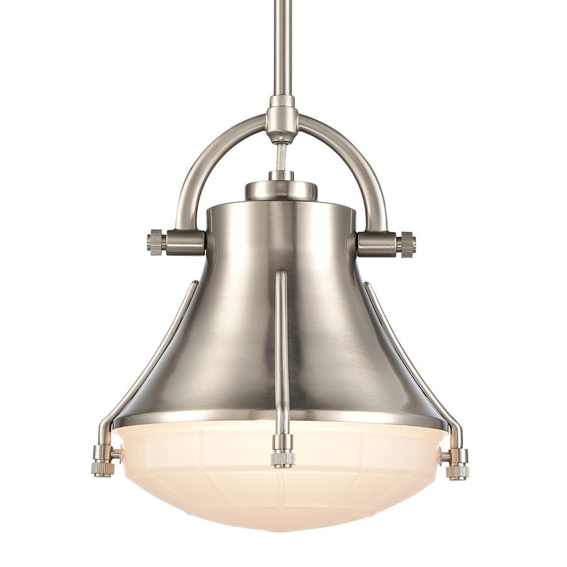 Atlas Lighting Urbanite 9in 1-Light Mini Pendant | Transitional Satin Nickel and Frosted Glass | Kitchen Island & Dining Room | Model CL11702-NK