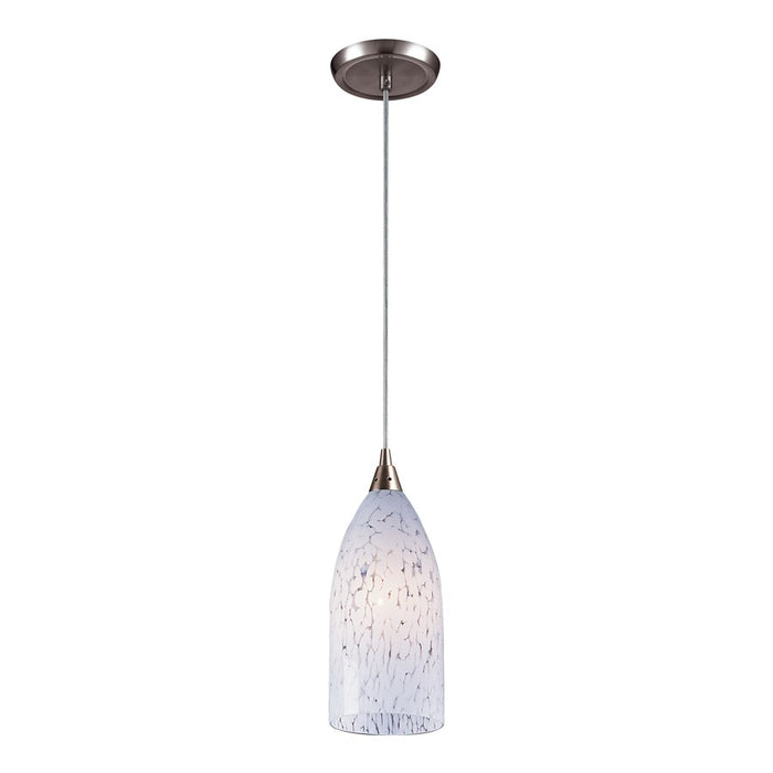 Atlas Lighting Verona 5'' Wide 1Lt Pendant, Nickel/Snow White Glass