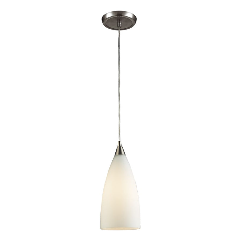 Atlas Lighting Vesta 5in 1-Light Pendant | Transitional Satin Nickel and White Frosted Glass | Kitchen Island & Dining Room | Model CL11704-WH