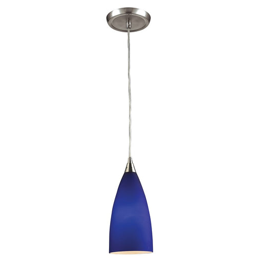 Atlas Lighting Vesta 5'' Wide 1Lt Pendant, Satin Nickel/Blue Glass