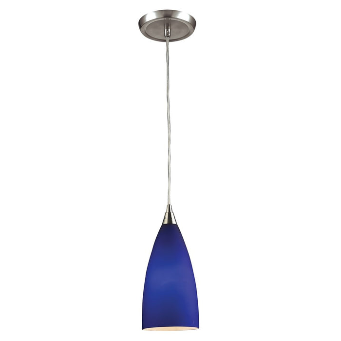 Atlas Lighting Vesta 5'' Wide 1Lt Pendant, Satin Nickel/Blue Glass