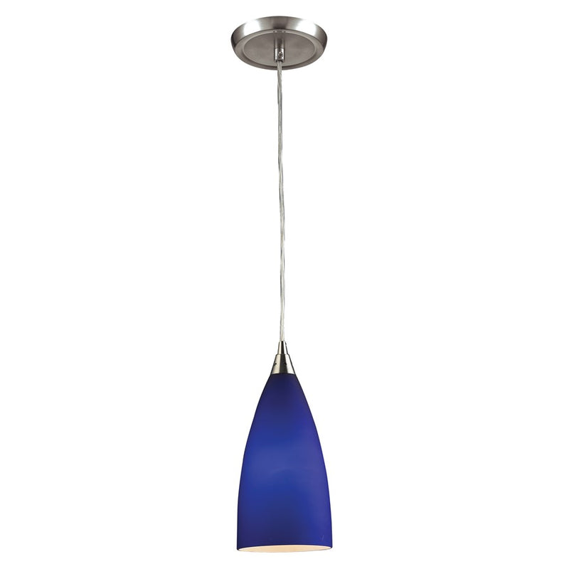 Atlas Lighting Vesta 5in 1-Light Pendant | Transitional Satin Nickel and Dark Blue Glass | Kitchen Island & Dining Room | Model CL11705-BL2