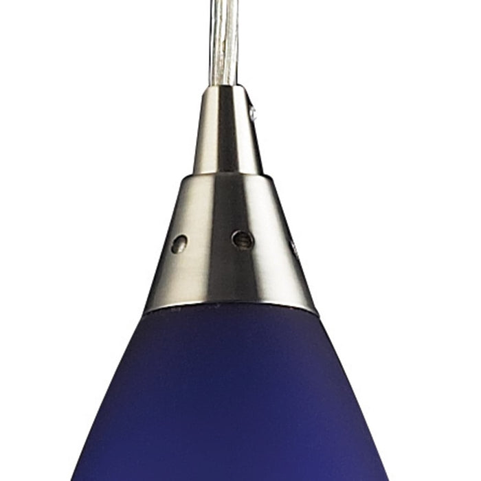 Atlas Lighting Vesta 5'' Wide 1Lt Pendant, Satin Nickel/Blue Glass