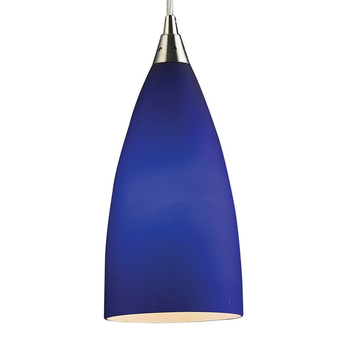 Atlas Lighting Vesta 5'' Wide 1Lt Pendant, Satin Nickel/Blue Glass