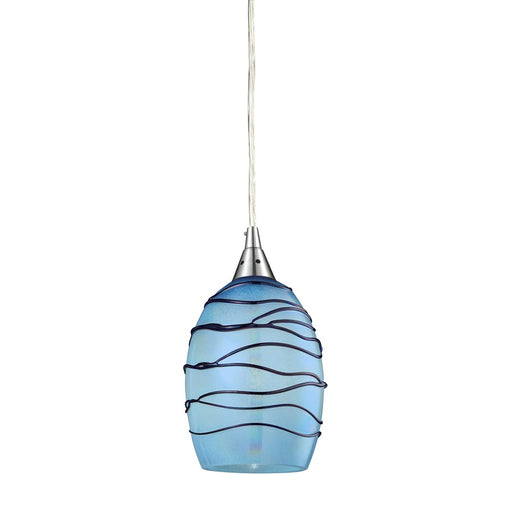Atlas Lighting Vines 5'' Wide 1Lt Pendant, Satin Nickel/Blue Glass