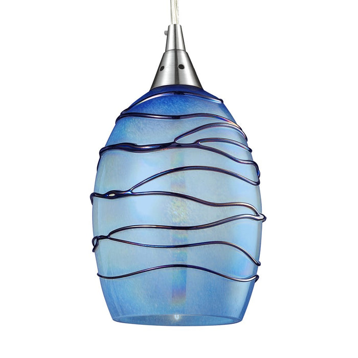 Atlas Lighting Vines 5'' Wide 1Lt Pendant, Satin Nickel/Blue Glass