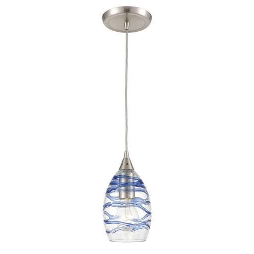 Atlas Lighting Vines 5'' Wide 1Lt Pendant, Satin Nickel/Blue/Clear