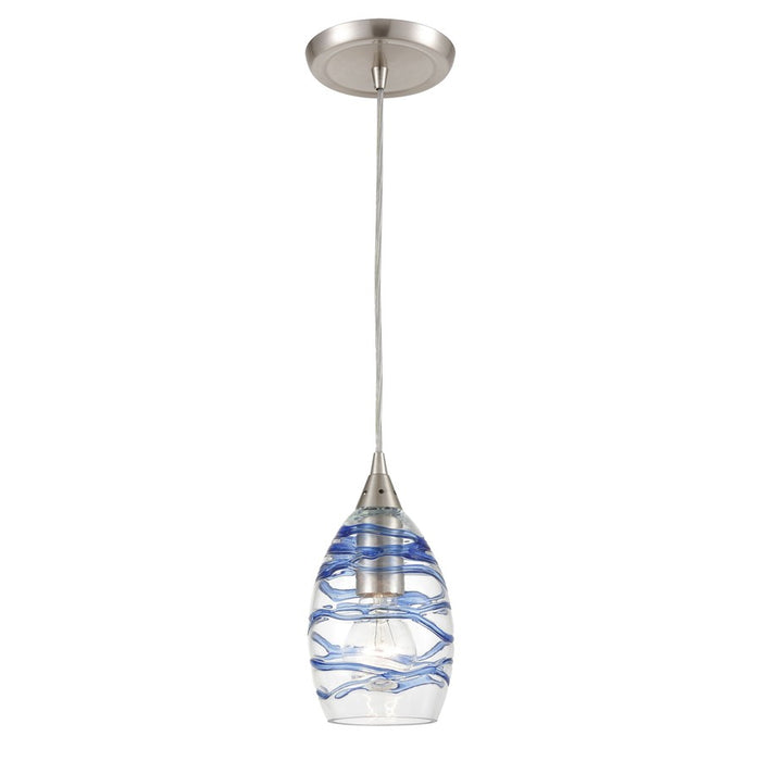 Atlas Lighting Vines 5'' Wide 1Lt Pendant, Satin Nickel/Blue/Clear
