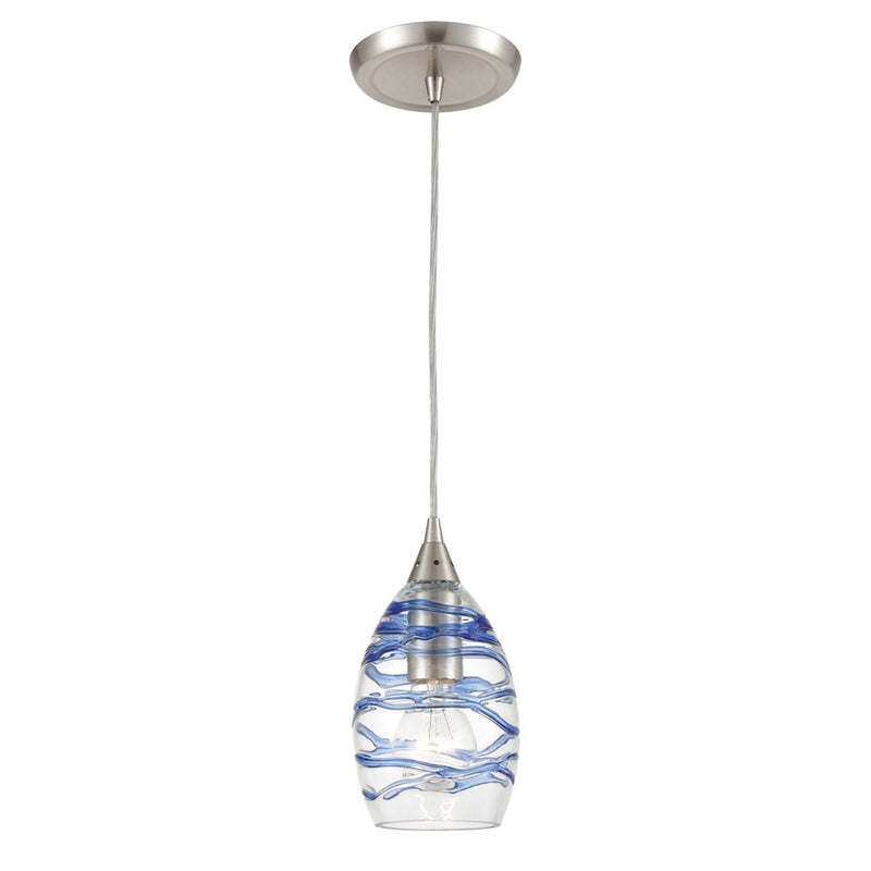 Atlas Lighting Vines 5in 1-Light Pendant | Modern Satin Nickel and Blue Clear Glass | Kitchen Island & Dining Room | 5 x 5 x 8 in | Model CL11707-CL