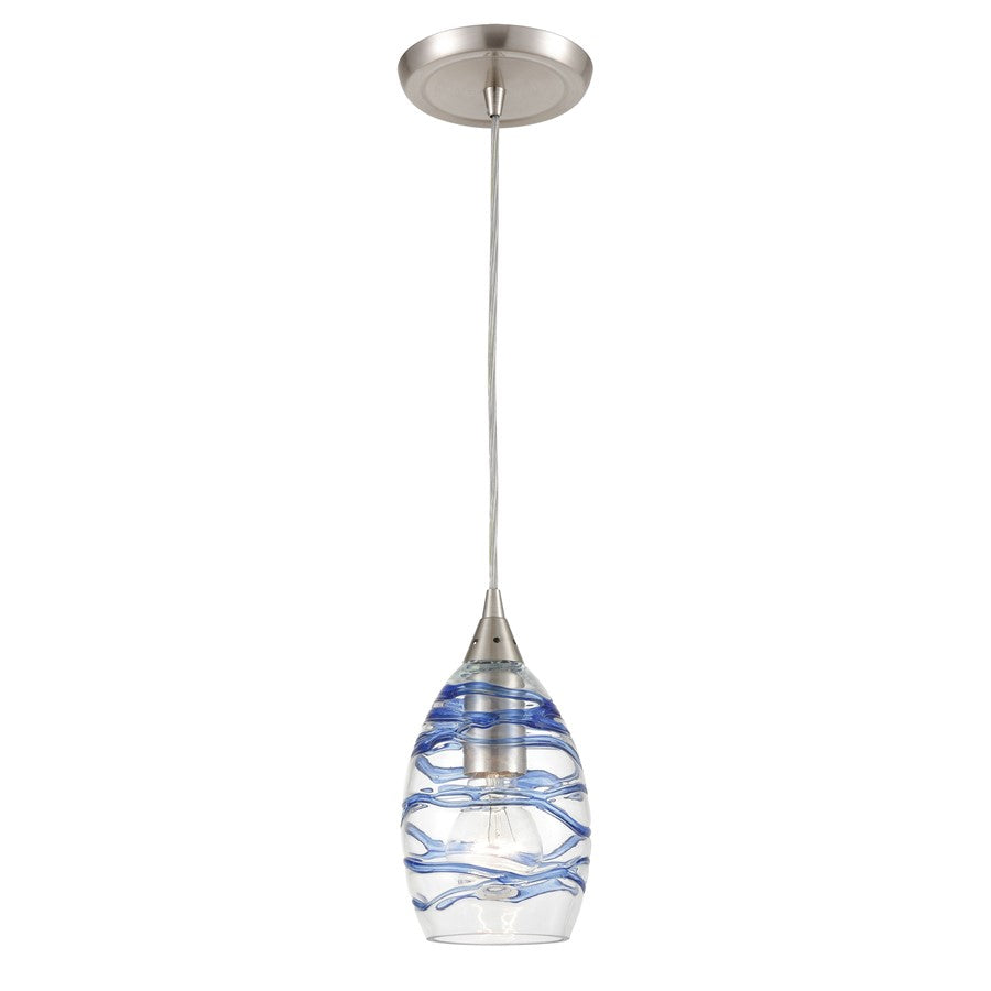 Atlas Lighting Vines 5'' Wide 1Lt Pendant, Satin Nickel/Blue/Clear