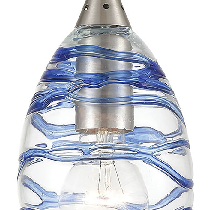 Atlas Lighting Vines 5'' Wide 1Lt Pendant, Satin Nickel/Blue/Clear