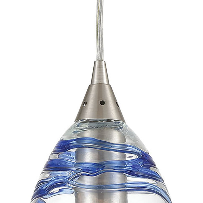 Atlas Lighting Vines 5'' Wide 1Lt Pendant, Satin Nickel/Blue/Clear
