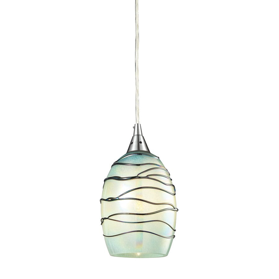 Atlas Lighting Vines 5'' Wide 1Lt Pendant, Satin Nickel/Mint Glass