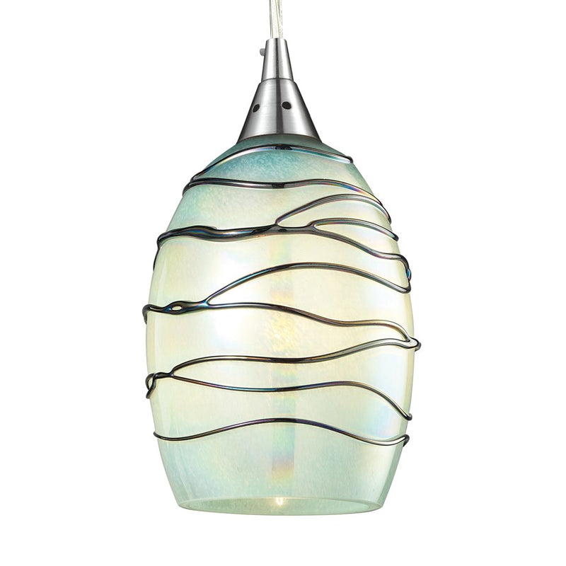 Atlas Lighting Vines 5'' Wide 1Lt Pendant, Satin Nickel/Mint Glass