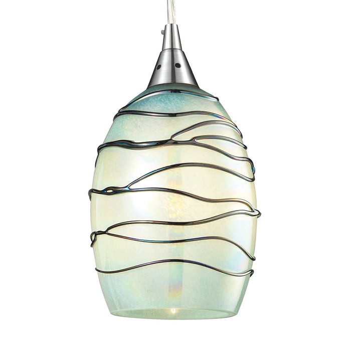 Atlas Lighting Vines 5'' Wide 1Lt Pendant, Satin Nickel/Mint Glass