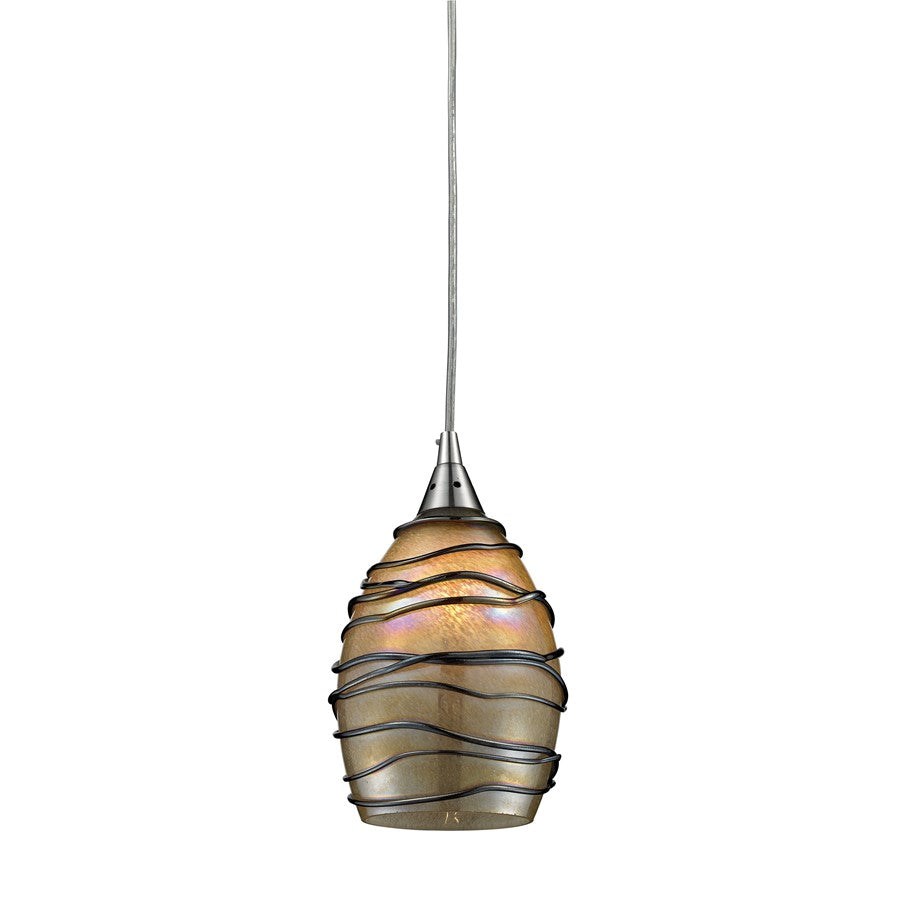 Atlas Lighting Vines 5'' Wide 1Lt Pendant, Nickel/Tan Glass/Amber