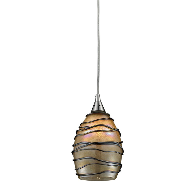 Atlas Lighting Vines 5in 1-Light Pendant | Transitional Satin Nickel and Amber Glass | Kitchen Island & Dining Room | 5 x 5 x 9 in | Model CL11707-GY