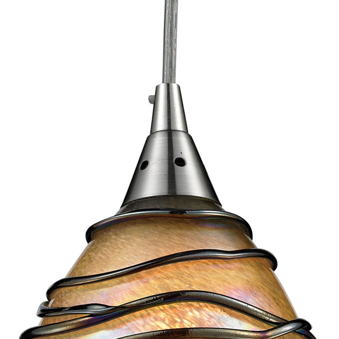 Atlas Lighting Vines 5'' Wide 1Lt Pendant, Nickel/Tan Glass/Amber