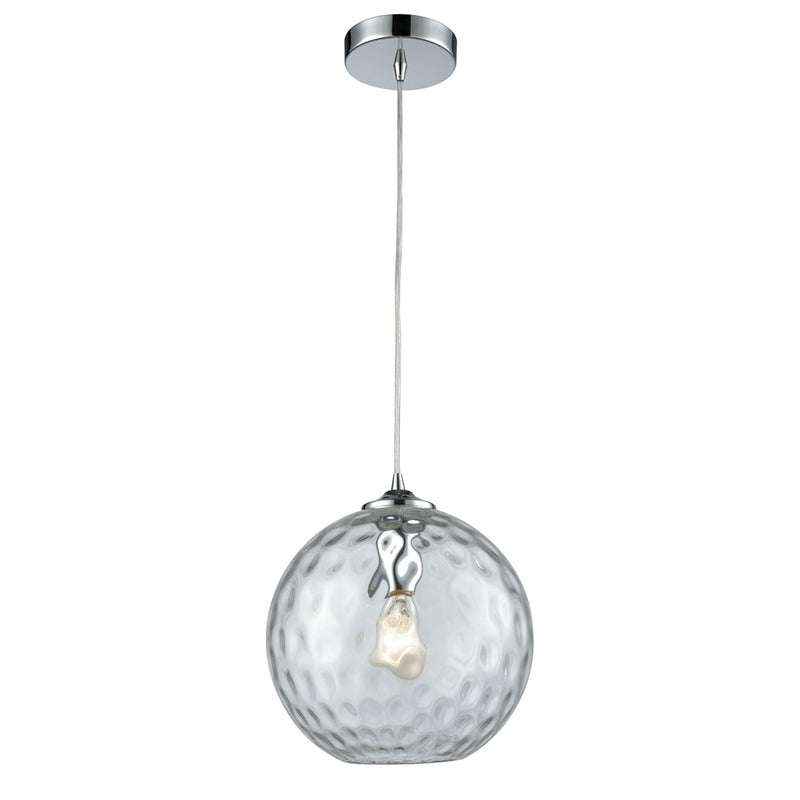 Atlas Lighting Watersphere 10in 1-Light Pendant | Modern Polished Chrome and Clear Hammered Glass | Kitchen Island & Dining Room | Model CL11713-CL