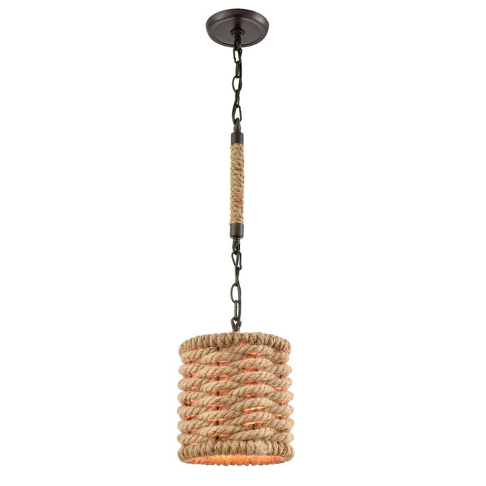 Atlas Lighting Weaverton 8'' Wide 1Lt Mini Pendant, Bronze/Natural
