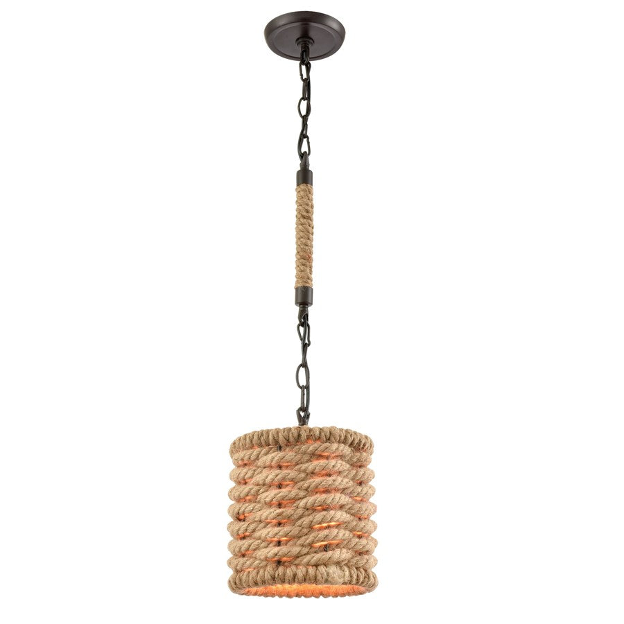 Atlas Lighting Weaverton 8'' Wide 1Lt Mini Pendant, Bronze/Natural
