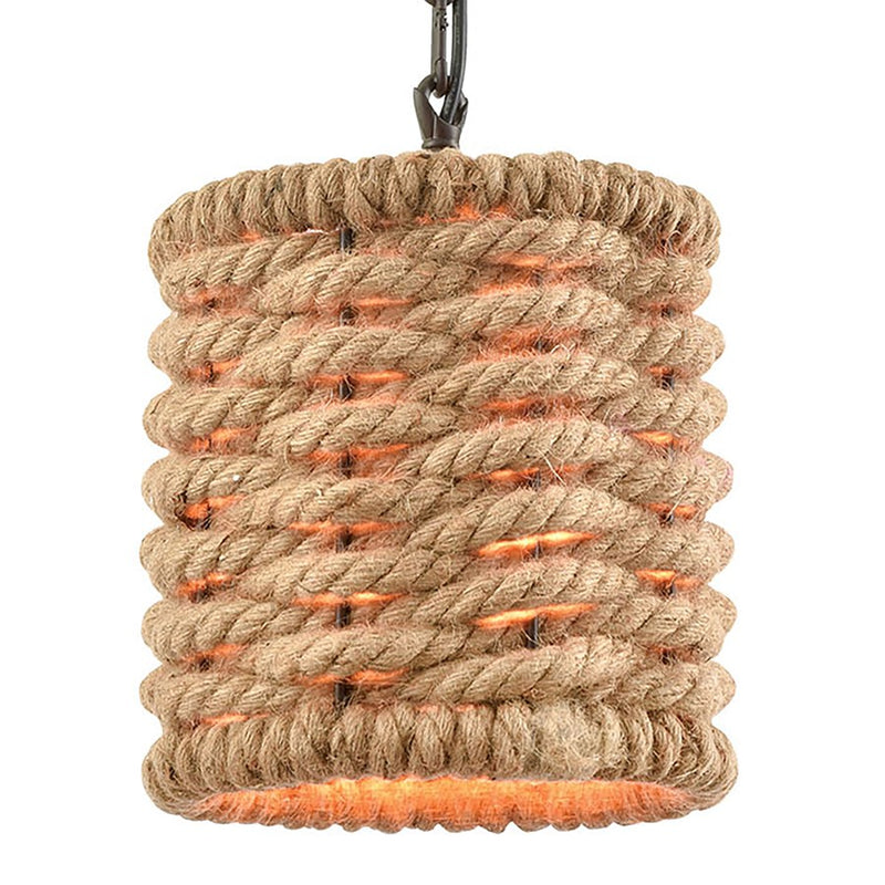Atlas Lighting Weaverton 8in 1-Light Mini Pendant | Transitional Natural Rope and Oil Rubbed Bronze | Kitchen Island & Dining Room | Model CL11716-NA