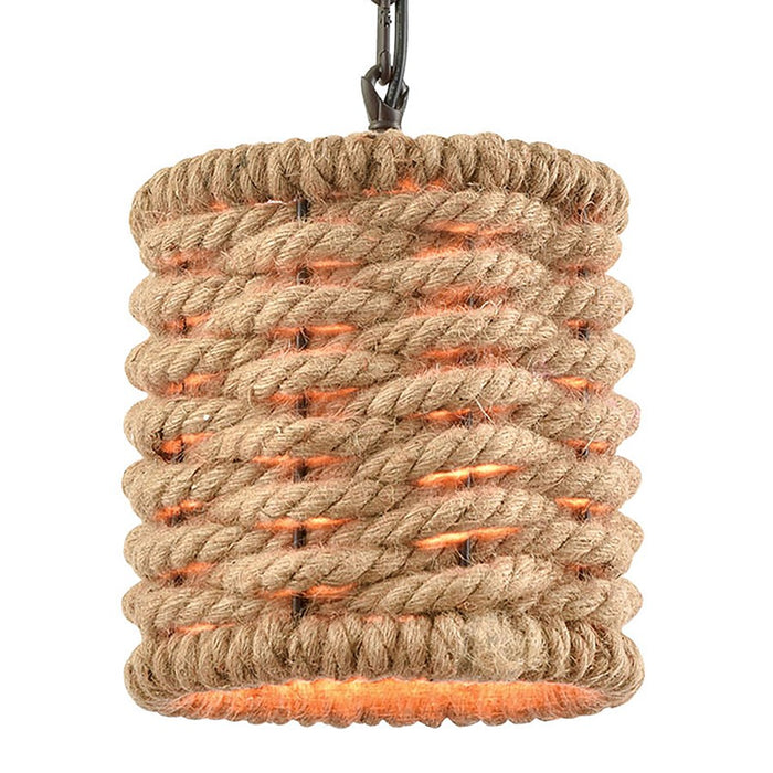 Atlas Lighting Weaverton 8'' Wide 1Lt Mini Pendant, Bronze/Natural