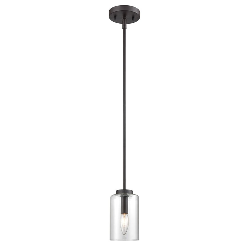 Atlas Lighting West End 4.75in 1-Light Mini Pendant | Transitional Oil Rubbed Bronze and Clear Glass | Kitchen Island & Dining | Model CL11717-BZ
