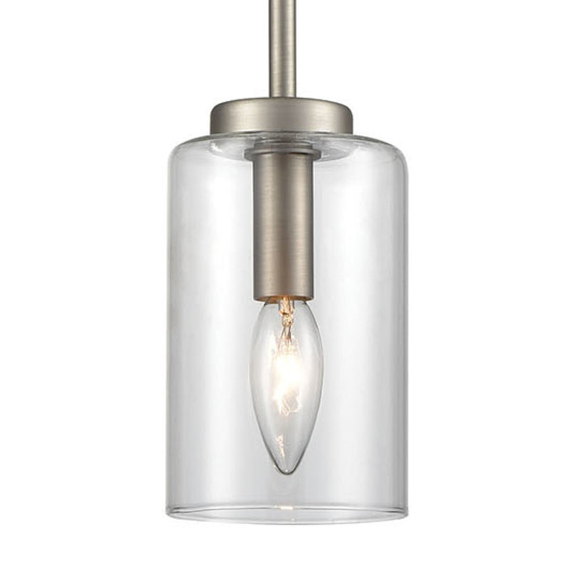 Atlas Lighting West End 4.75in 1-Light Mini Pendant | Transitional Brushed Nickel and Clear Glass | Kitchen Island & Dining Room | Model CL11717-NK