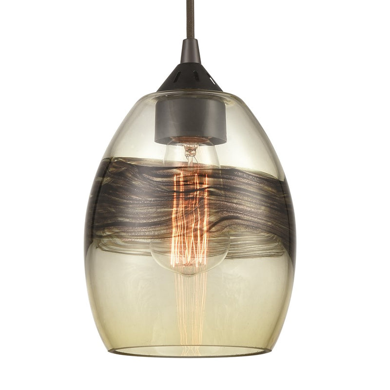Atlas Lighting Whisp 6'' Wide 1Lt Mini Pendant, Bronze/Beige/White