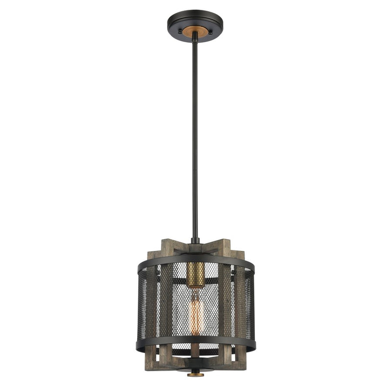 Atlas Lighting Woodbridge 10in 1-Light Mini Pendant | Matte Black and Weathered Oak Metal | Kitchen Island & Dining Room | Model CL11722-BK
