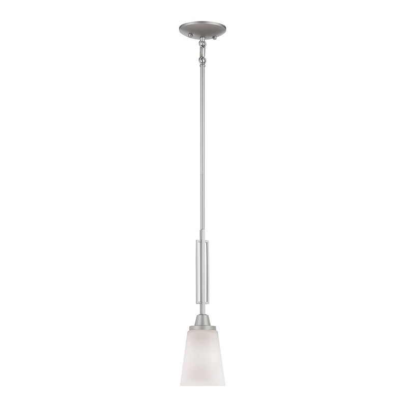 Atlas Lighting Wright 5.75in 1-Light Mini Pendant | Transitional Matte Nickel and White Glass | Kitchen Island & Dining Room | Model CL11724-NK
