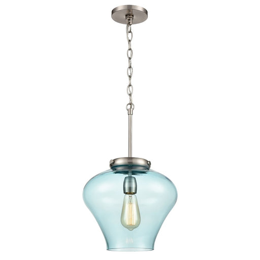 Atlas Lighting Amore 12'' Wide 1Lt Pendant, Satin Nickel/Blue