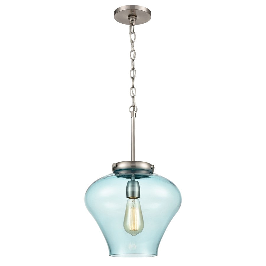 Atlas Lighting Amore 12'' Wide 1Lt Pendant, Satin Nickel/Blue