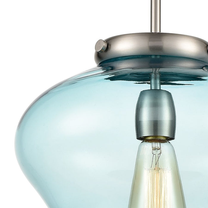 Atlas Lighting Amore 12'' Wide 1Lt Pendant, Satin Nickel/Blue