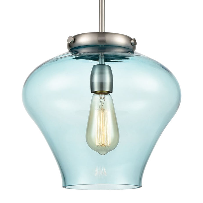 Atlas Lighting Amore 12'' Wide 1Lt Pendant, Satin Nickel/Blue
